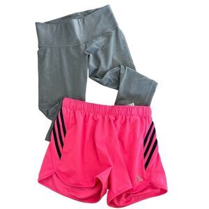 WOMENS ADIDAS CLIMALITE GRAY CROPPED LEGGINGS & ADIDAS CLIMALITE SHORTS